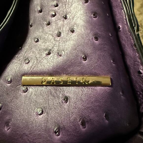 Dasein Embossed Faux Ostrich Textured Purple Leather Satchel Handbag Large - Picture 10 of 10